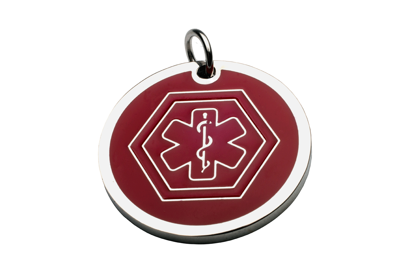 ID Charm In Steel With Red Medical Symbol  Charm Type 13 * 13 Mm