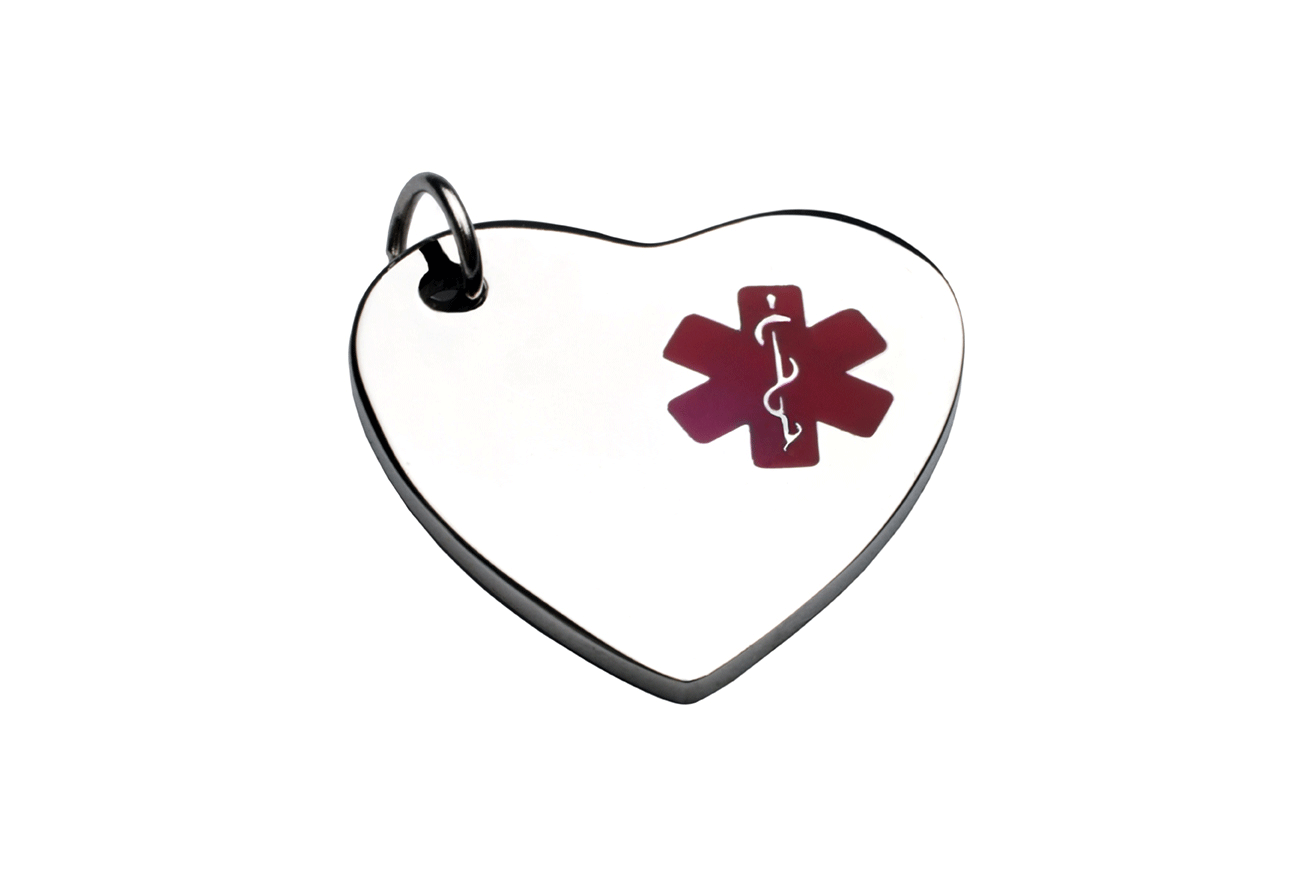 ID Heart In Steel With Red Medical Symbol Type Charm 13*14mm
