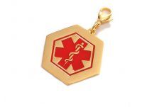 Gold hexagonal steel ID medal with medical symbol - 39 * 35mm