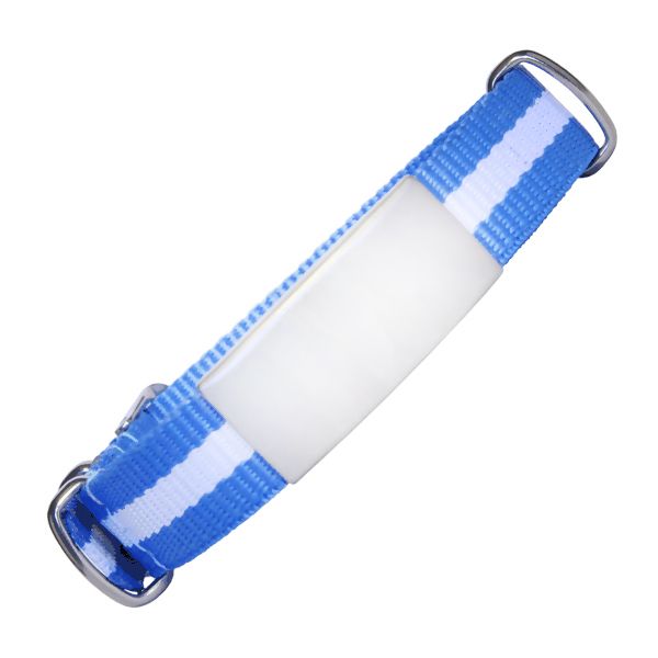 Emergency ID With Watch-style Nylon Strap In Blue Military-style Design With White Stripe 245 Mm Width 14mm – 18mm