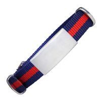 Emergency ID - watch style nylon strap - blue military design with red stripe 245 mm width 14mm - 18mm