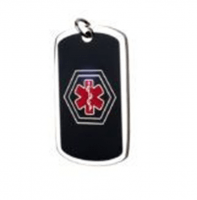 Steel ID Dog Tag - black - blue and red medical symbol 26 * 43 mm