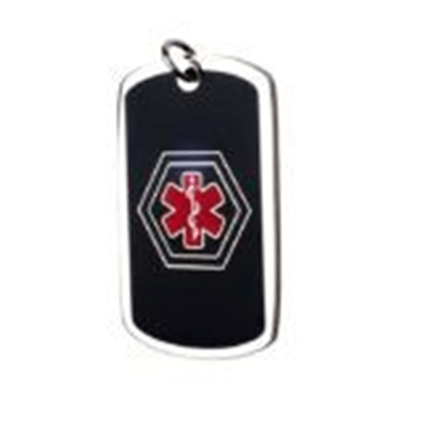 Steel ID Dog Tag – Black – Blue And Red Medical Symbol 26 * 43 Mm