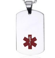 Dog Tag ID steel silver color red medical symbol 22 * ​​40 mm -28 * 50 mm