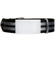 Emergency ID - watch style nylon strap - black military design with gray stripes 245 mm width 14mm - 18mm