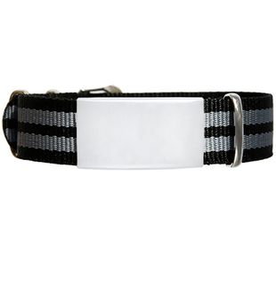Emergency ID – Watch Style Nylon Strap – Black Military Design With Gray Stripes 245 Mm Width 14mm – 18mm