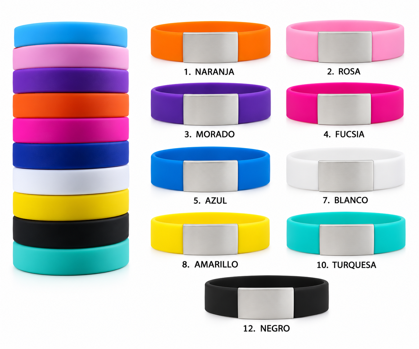 Slim ID Silicone Bracelet In Various Colors And Sizes 160,with 13 Mm Wide Metal Plate